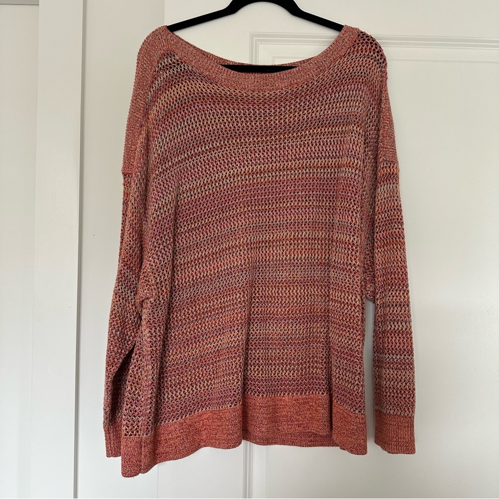 Old Navy (3X) Coral Pink Multicolor Knitted Crewneck Loose Fit Sweater - Picture 2 of 8
